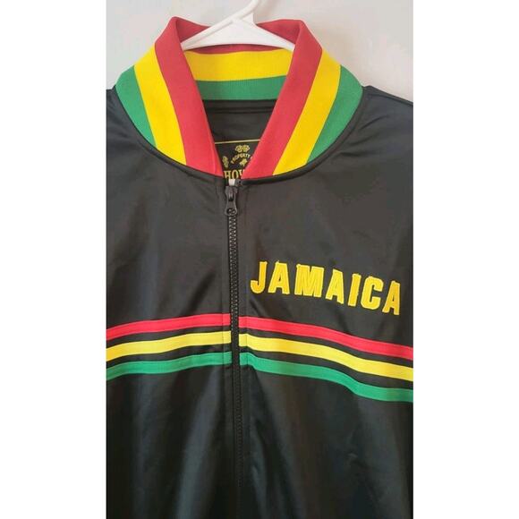 Show Off Collection Mens Sz. L Jamaica Jogger Track Jacket Black Zip Up - Picture 2 of 8